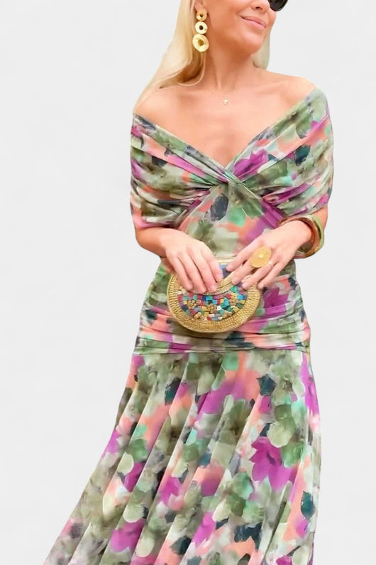 Greta | Damen Off-Shoulder Cocktailparty-Kleid figurbetontes Maxi-Abendkleid