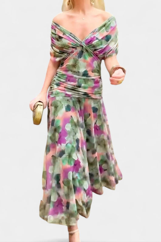 Greta | Damen Off-Shoulder Cocktailparty-Kleid figurbetontes Maxi-Abendkleid