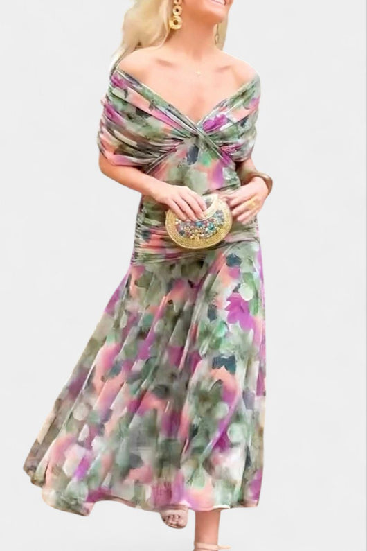 Greta | Damen Off-Shoulder Cocktailparty-Kleid figurbetontes Maxi-Abendkleid