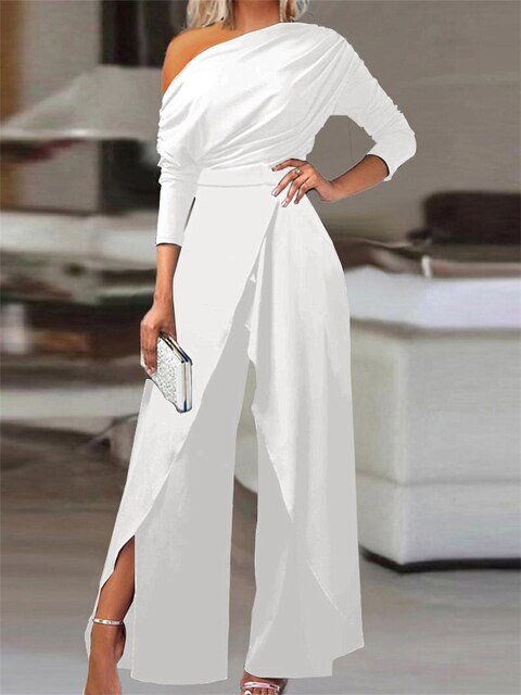 Sophie | Damen Off-Shoulder Weitbein-Jumpsuit langarm eleganter Einteiler