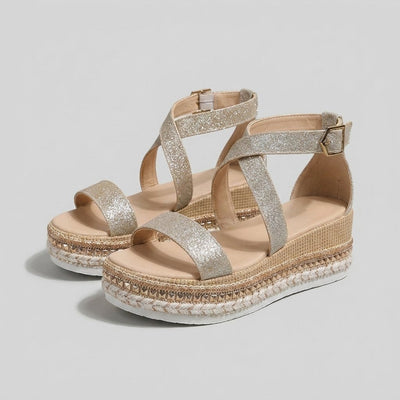 Marie | Damen Offene Plateau-Espadrille-Sandalen mit Knöchelriemen