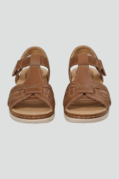 Charlotte | Damen Offene Riemchen-Sandalen mit Klettverschluss Flechtoptik