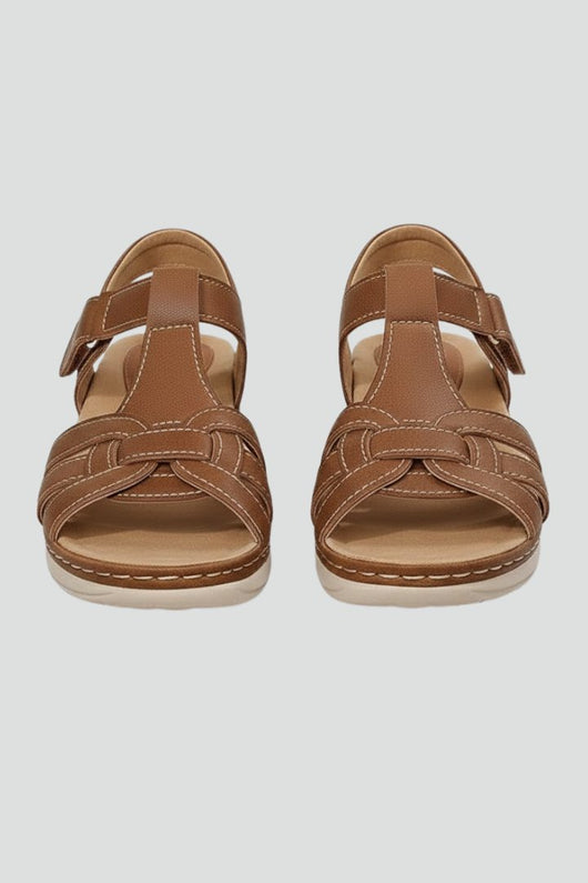 Charlotte | Damen Offene Riemchen-Sandalen mit Klettverschluss Flechtoptik