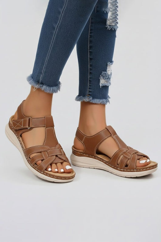 Leonie | Damen Offene Riemchen-Sandalen mit Klettverschluss Flechtoptik