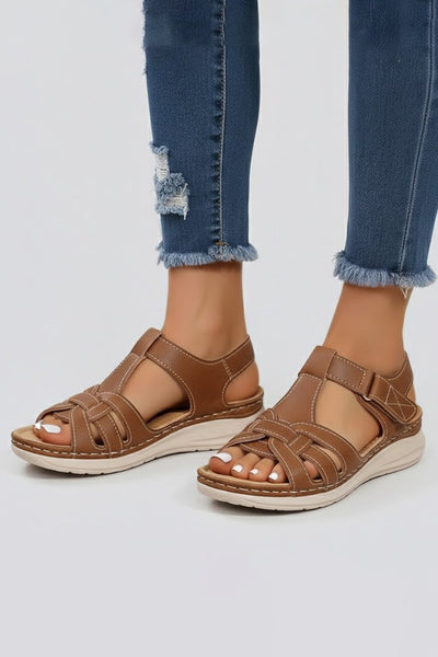 Leonie | Damen Offene Riemchen-Sandalen mit Klettverschluss Flechtoptik