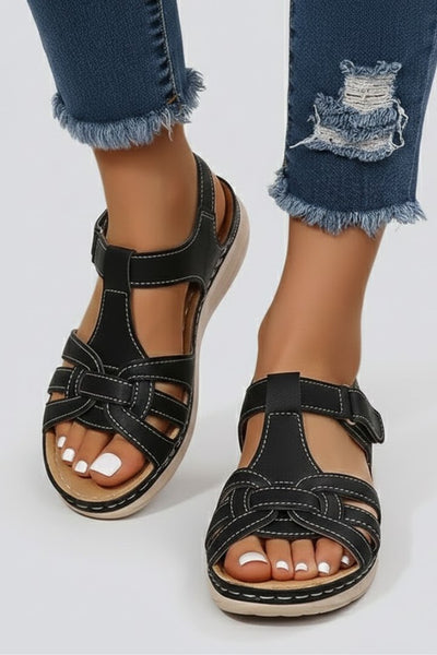 Leonie | Damen Offene Riemchen-Sandalen mit Klettverschluss Flechtoptik