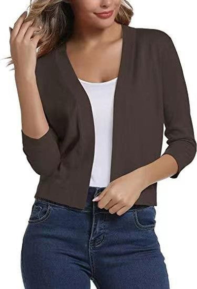 Katharina | Damen Offener Kurzjacken-Cardigan mit 3/4-Ärmeln