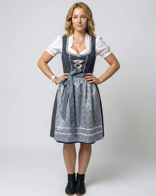Marlene | Damen Oktoberfest Dirndl 3-teiliges Trachtenkleid mit Schürze und Bluse