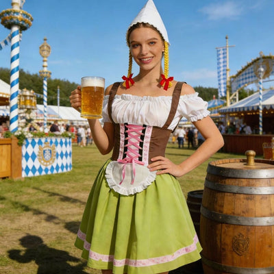 Elisabeth | Damen Oktoberfest Dirndl Kleid mit Schürze und Zipfelmütze