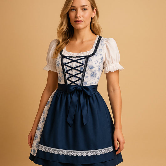 Nora | Damen Oktoberfest Dirndl Kleid mit Spitzenbesatz und Schürze