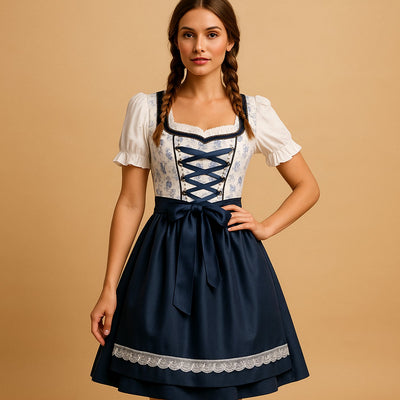 Nora | Damen Oktoberfest Dirndl Kleid mit Spitzenbesatz und Schürze