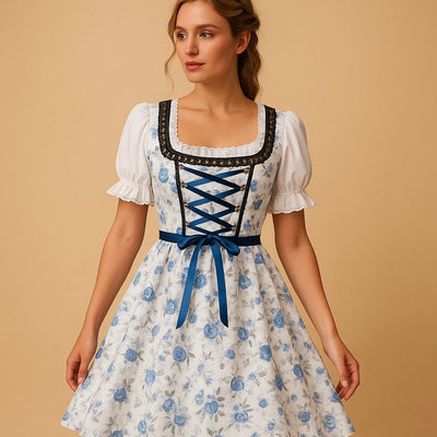 Nora | Damen Oktoberfest Dirndl Kleid mit Spitzenbesatz und Schürze