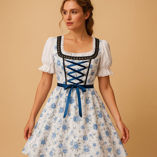 Nora | Damen Oktoberfest Dirndl Kleid mit Spitzenbesatz und Schürze