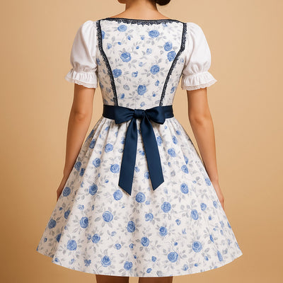 Nora | Damen Oktoberfest Dirndl Kleid mit Spitzenbesatz und Schürze