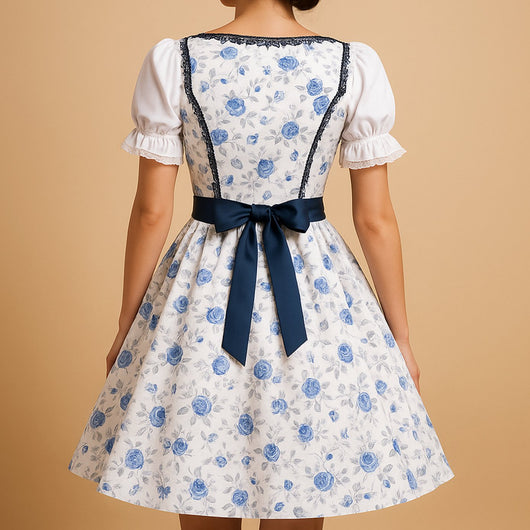 Nora | Damen Oktoberfest Dirndl Kleid mit Spitzenbesatz und Schürze