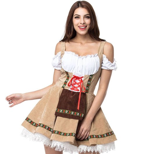 Marie | Damen Oktoberfest Dirndl Kleid Schulterfreies Schnürmieder Spitze