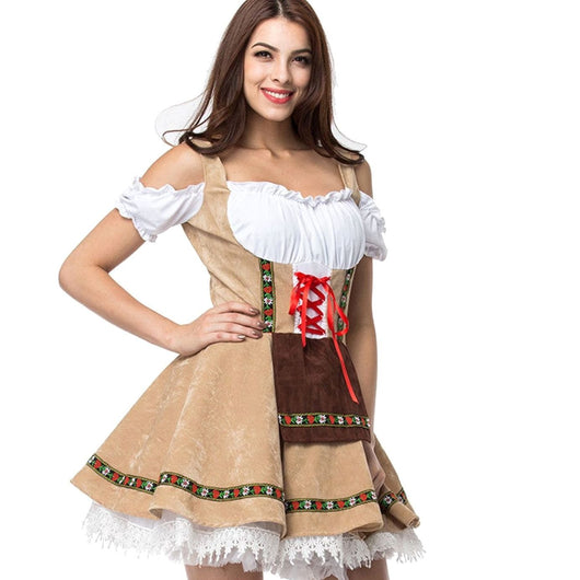 Marie | Damen Oktoberfest Dirndl Kleid Schulterfreies Schnürmieder Spitze