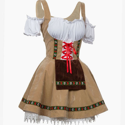 Marie | Damen Oktoberfest Dirndl Kleid Schulterfreies Schnürmieder Spitze