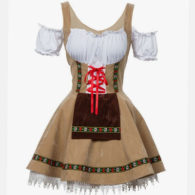 Marie | Damen Oktoberfest Dirndl Kleid Schulterfreies Schnürmieder Spitze