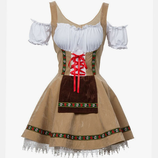 Marie | Damen Oktoberfest Dirndl Kleid Schulterfreies Schnürmieder Spitze