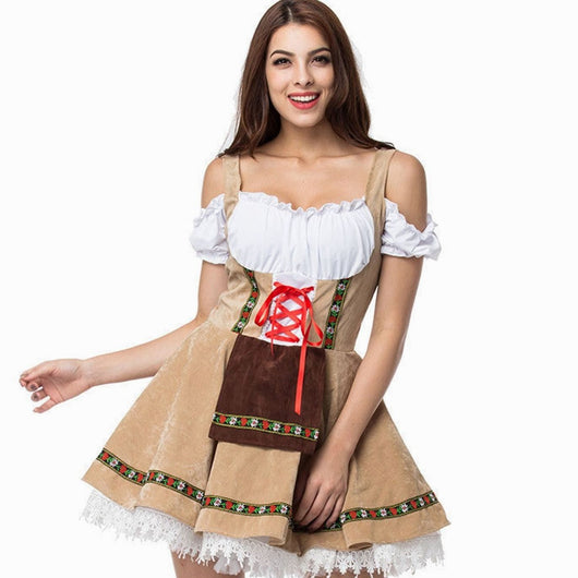 Marie | Damen Oktoberfest Dirndl Kleid Schulterfreies Schnürmieder Spitze