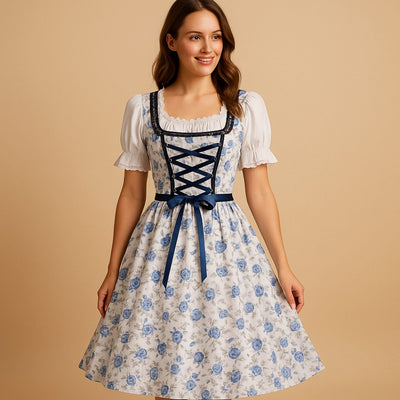 Elisabeth | Damen Oktoberfest Dirndl Kleid Tailliert Blumenprint Schnürung