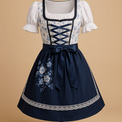 Elisabeth | Damen Oktoberfest Dirndl Kleid Tailliert Blumenprint Schnürung