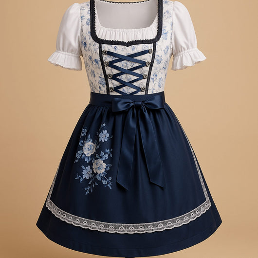 Elisabeth | Damen Oktoberfest Dirndl Kleid Tailliert Blumenprint Schnürung