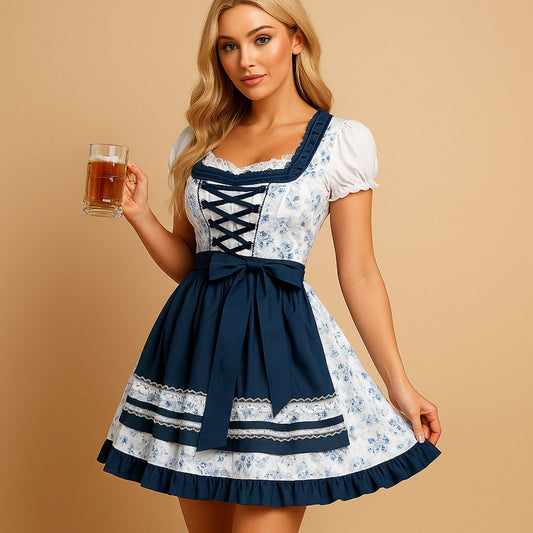 Leonie | Damen Oktoberfest Dirndl Kleid Tailliert Florales Schürzenkleid