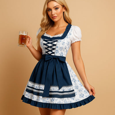 Leonie | Damen Oktoberfest Dirndl Kleid Tailliert Florales Schürzenkleid