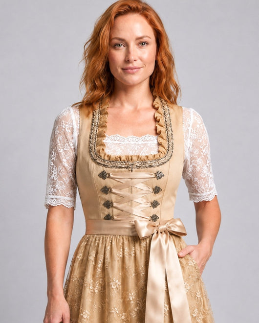 Annika | Damen Oktoberfest Dirndlkleid Floraler Spitzenrock Schnürmieder