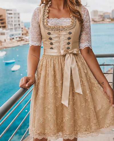 Annika | Damen Oktoberfest Dirndlkleid Floraler Spitzenrock Schnürmieder