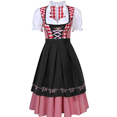 Amelie | Damen Oktoberfest Dirndlkleid Kariert Midi Trachtenkleid Schürze
