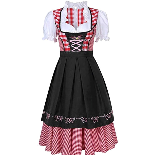 Amelie | Damen Oktoberfest Dirndlkleid Kariert Midi Trachtenkleid Schürze