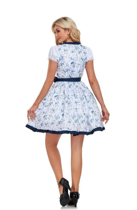 Marlene | Damen Oktoberfest Dirndlkleid mit Blumenmuster Schürze Spitzendetails