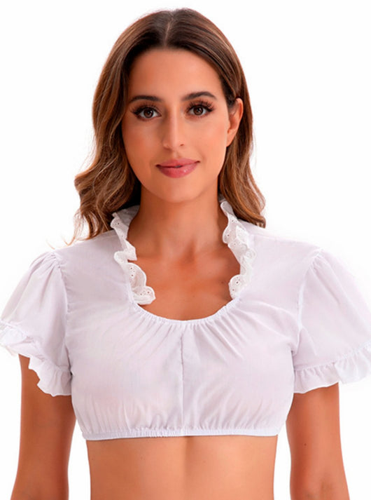 Katharina | Damen Oktoberfest Spitzen-Crop-Bluse mit V-Ausschnitt