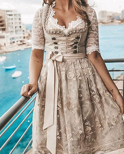 Elisabeth | Damen Oktoberfest Spitzen-Dirndl mit Schürze Trachtenkleid