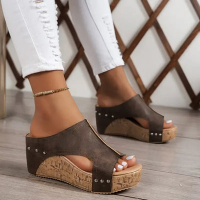 Nora | Damen Orthopädische Keilabsatz Plateau Sandaletten