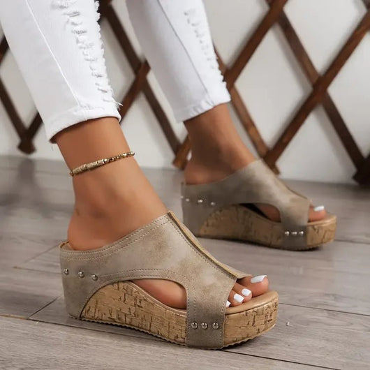 Nora | Damen Orthopädische Keilabsatz Plateau Sandaletten