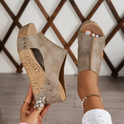 Nora | Damen Orthopädische Keilabsatz Plateau Sandaletten