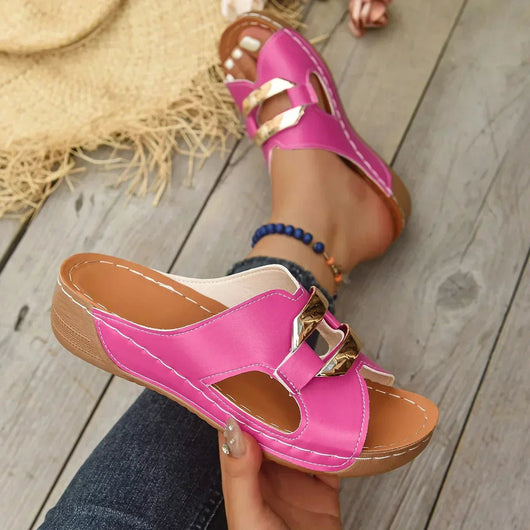 Nora | Damen Orthopädische Keilabsatz-Sandalen Vegane Slip-On Sommerschuhe