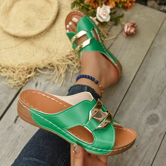 Nora | Damen Orthopädische Keilabsatz-Sandalen Vegane Slip-On Sommerschuhe