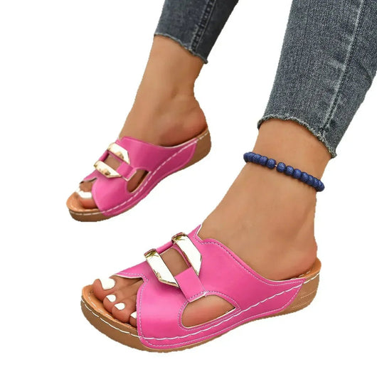 Nora | Damen Orthopädische Keilabsatz-Sandalen Vegane Slip-On Sommerschuhe