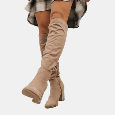 Johanna | Damen Overknee-Stiefeletten mit Blockabsatz und Reißverschluss