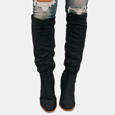 Johanna | Damen Overknee-Stiefeletten mit Blockabsatz und Reißverschluss