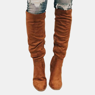 Johanna | Damen Overknee-Stiefeletten mit Blockabsatz und Reißverschluss
