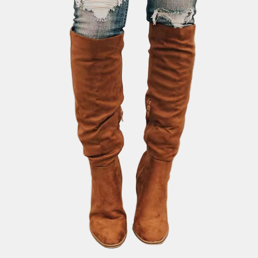Johanna | Damen Overknee-Stiefeletten mit Blockabsatz und Reißverschluss
