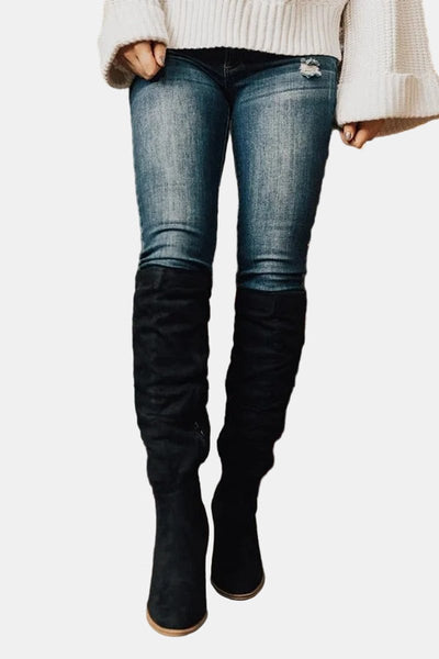 Johanna | Damen Overknee-Stiefeletten mit Blockabsatz und Reißverschluss