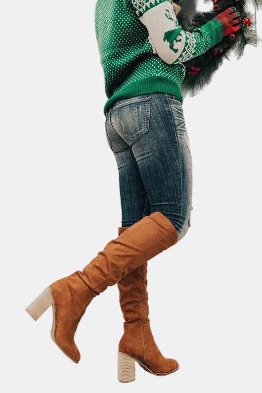 Johanna | Damen Overknee-Stiefeletten mit Blockabsatz und Reißverschluss