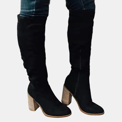 Johanna | Damen Overknee-Stiefeletten mit Blockabsatz und Reißverschluss